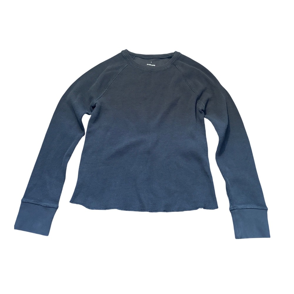 Everlane womens Medium black grey Organic Cotton Waffle Knit Thermal Top basic